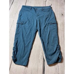 Eddie Bauer Travex Capri Pants Women 12 Teal Blue Cargo Hiking Ruched Hem